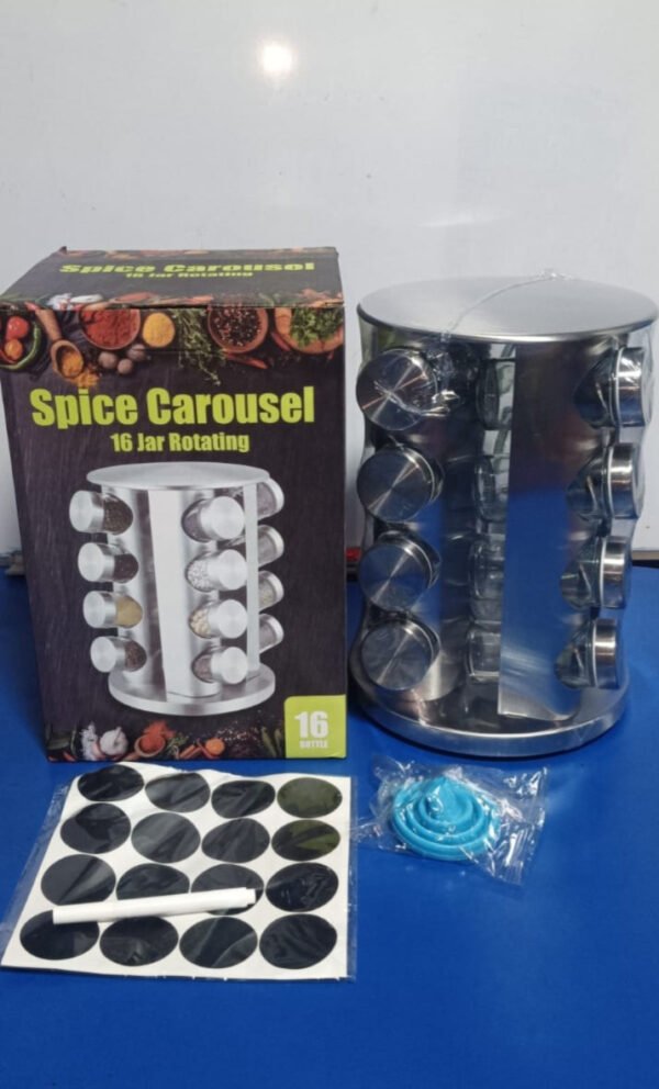 ✨ Especiero Giratorio "Spice Carousel" de Acero Inoxidable con 16 Frascos de Vidrio y Etiquetas Personalizables - ¡Tu Cocina Organizada! 🌿 - Image 3